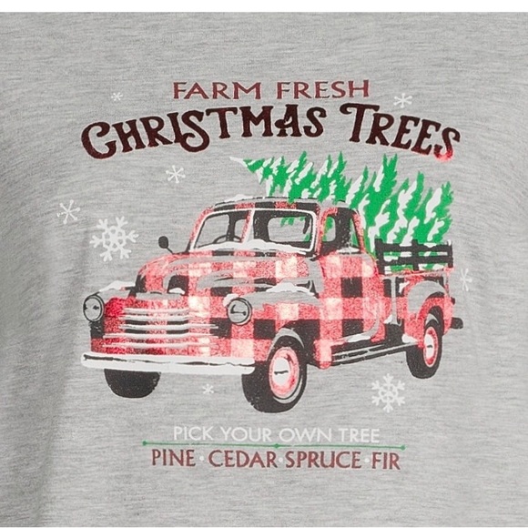 Women’s Holiday Farm Fresh red truck Christmas tree gray t shirt Size S ((4/6) - Picture 2 of 4